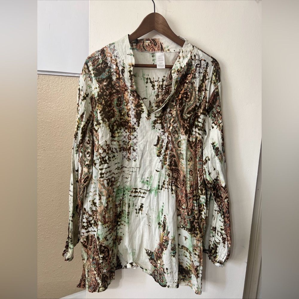 Multicolor Paisley Blouse Sz2XL 100% Cotton Boho Cottagecore Whimsical